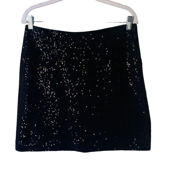 Ann Taylor Black Wool Blend Sequined Mini Skirt | Size 6 - Picture 3 of 9
